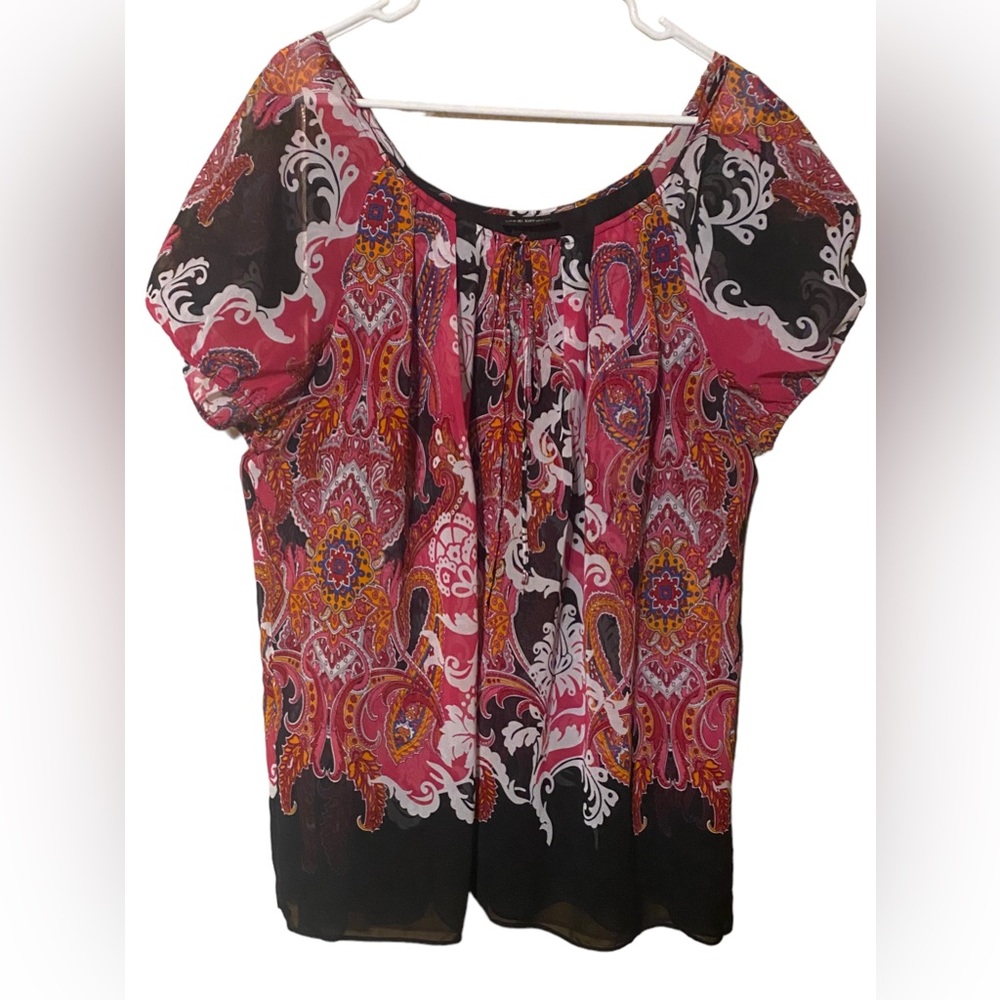 Lane Bryant Paisley Peasant Top Women’s 22/24 Blouse Short Sleeve Lined Shirt